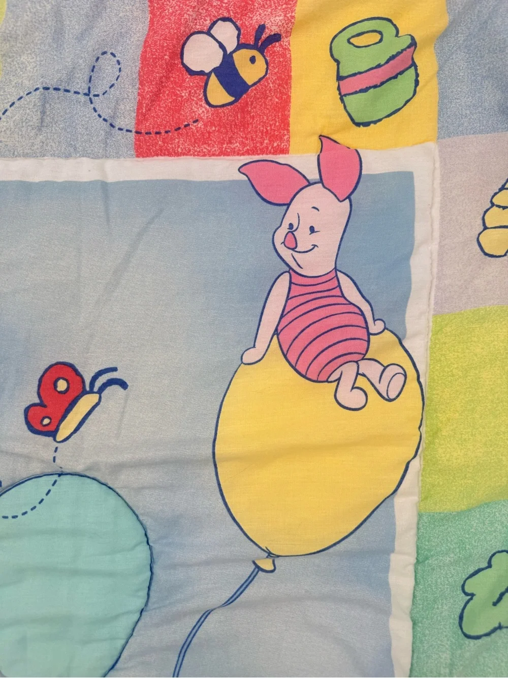 Vintage 90s Winnie The Pooh Baby Crib Bedding Quilt Blanket Disney